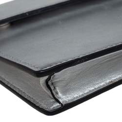 Pre Owned Valentino Metallic Silver Leather Vcase Clutch