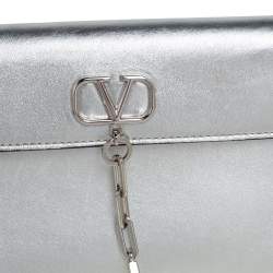 Pre Owned Valentino Metallic Silver Leather Vcase Clutch