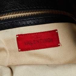 Pre Owned Valentino Black Leather And Fabric VLogo Flap Tote