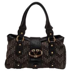 Pre Owned Valentino Black Leather And Fabric VLogo Flap Tote