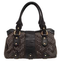 Pre Owned Valentino Black Leather And Fabric VLogo Flap Tote