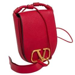 Pre Owned Valentino Red Leather Small VRING Saddle Bag