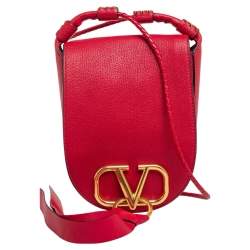 Pre Owned Valentino Red Leather Small VRING Saddle Bag
