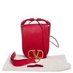 Pre Owned Valentino Red Leather Small VRING Saddle Bag