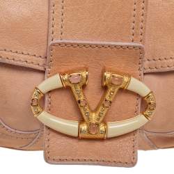 Pre Owned Valentino Beige Leather V Logo Shoulder Bag
