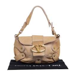Pre Owned Valentino Beige Leather V Logo Shoulder Bag