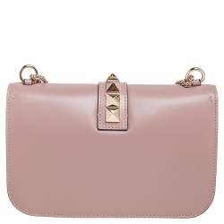 Pre Owned حقيبة فالنتينو جلد بيج مرصع روكستد قفل غلام ذات قلاب متوسطة