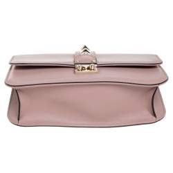 Pre Owned حقيبة فالنتينو جلد بيج مرصع روكستد قفل غلام ذات قلاب متوسطة