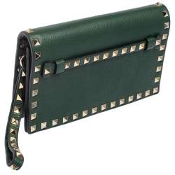 Pre Owned حقيبة كلتش فالنتينو للمعصم روكستد جلد أخضر 