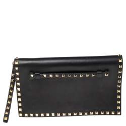 مملوكة مسبقًا حقيبة كلتش فالنتينو حمالة معصم روكستد جلد أسود