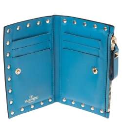 مملوكة مسبقًا Valentino Blue Leather Rockstud Bifold Card Wallet