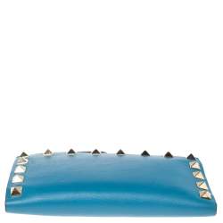 مملوكة مسبقًا Valentino Blue Leather Rockstud Bifold Card Wallet