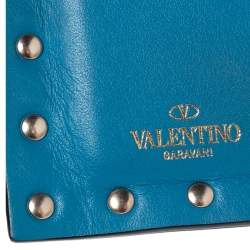 مملوكة مسبقًا Valentino Blue Leather Rockstud Bifold Card Wallet