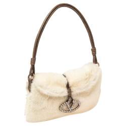 مملوكة مسبق ًا Valentino Off White Mink Fur and Lizard VRing Crystals Hobo