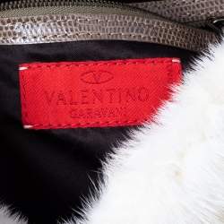 مملوكة مسبقًا Valentino Off White Mink Fur and Lizard VRing Crystals Hobo