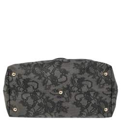 Pre Owned Valentino Grey/Black Lace Print Coated Canvas and Leather Shopper Tote