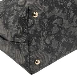 Pre Owned Valentino Grey/Black Lace Print Coated Canvas and Leather Shopper Tote