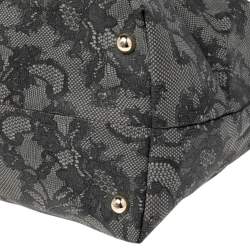 Pre Owned Valentino Grey/Black Lace Print Coated Canvas and Leather Shopper Tote