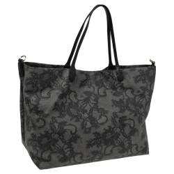 Pre Owned Valentino Grey/Black Lace Print Coated Canvas and Leather Shopper Tote
