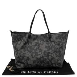 Pre Owned Valentino Grey/Black Lace Print Coated Canvas and Leather Shopper Tote