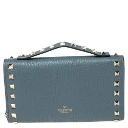 Pre Owned محفظة بسلسلة فالنتينو فليب لوك جلد أزرق روكستد 