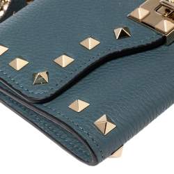 Pre Owned محفظة بسلسلة فالنتينو فليب لوك جلد أزرق روكستد 