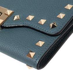 Pre Owned محفظة بسلسلة فالنتينو فليب لوك جلد أزرق روكستد 