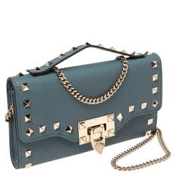 Pre Owned محفظة بسلسلة فالنتينو فليب لوك جلد أزرق روكستد 