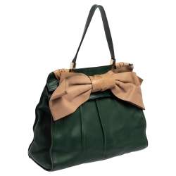 Pre Owned Valentino Green/Beige Leather Aphrodite Bow Bag