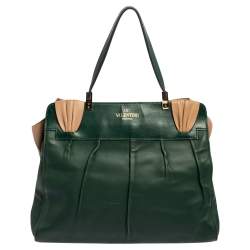 Pre Owned Valentino Green/Beige Leather Aphrodite Bow Bag