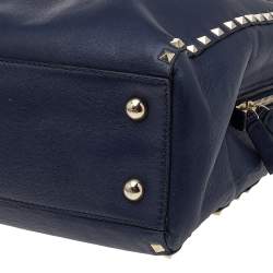 Pre Owned Valentino Navy Blue Leather Rockstud Tote