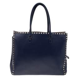 Pre Owned Valentino Navy Blue Leather Rockstud Tote
