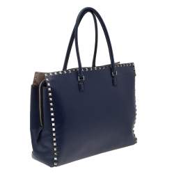 Pre Owned Valentino Navy Blue Leather Rockstud Tote