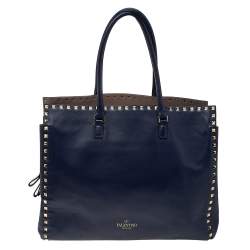 Pre Owned Valentino Navy Blue Leather Rockstud Tote