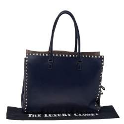 Pre Owned Valentino Navy Blue Leather Rockstud Tote