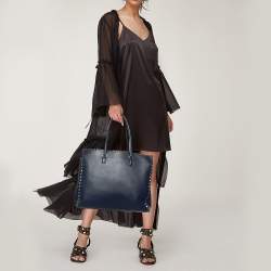 Pre Owned Valentino Navy Blue Leather Rockstud Tote