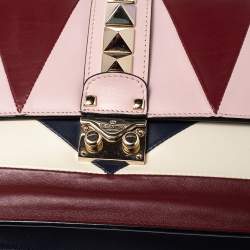 Pre Owned Valentino Multicolor Leather Medium Rockstud Glam Lock Flap Bag