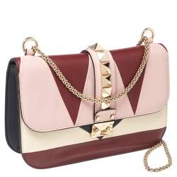 Pre Owned Valentino Multicolor Leather Medium Rockstud Glam Lock Flap Bag
