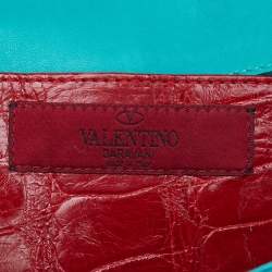 مملوكة مسبقًا Valentino Aqua Green Croc Embossed Leather Ruffle Chain Clutch
