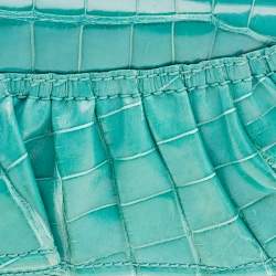 مملوكة مسبقًا Valentino Aqua Green Croc Embossed Leather Ruffle Chain Clutch