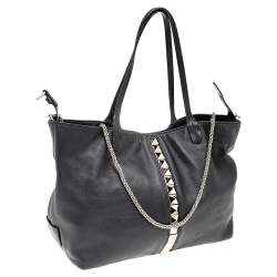 مملوكة مسبقًا حقيبة يد توتس فالنتينو شوبر فا فا فوم جلد أسود روكستد كبيرة 