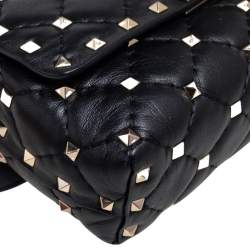 Pre Owned Valentino Black Leather Rockstud Flap Belt Bag