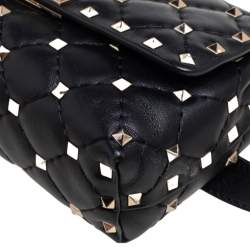 Pre Owned Valentino Black Leather Rockstud Flap Belt Bag