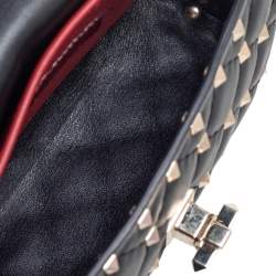 Pre Owned Valentino Black Leather Rockstud Flap Belt Bag