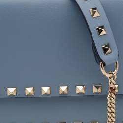 Valentino Light Blue Leather Small Rockstud Flap Top Shoulder Bag