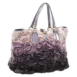 Pre Owned Valentino Multicolor Floral Applique Satin And Patent Leather Shopper Tote