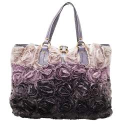 Pre Owned Valentino Multicolor Floral Applique Satin And Patent Leather Shopper Tote