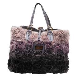 Pre Owned Valentino Multicolor Floral Applique Satin And Patent Leather Shopper Tote