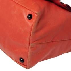 Pre Owned Valentino Orange Leather Petale Rose Shopper Tote