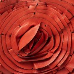 Pre Owned Valentino Orange Leather Petale Rose Shopper Tote